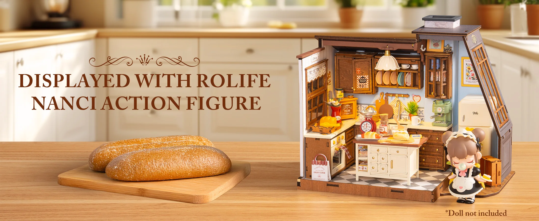Robotime Baking Kitchen DIY Miniature Dollhouse Kit Crafts Hobbies Amazing Gift 3D Puzzle Mini House Building Kit Book Nook