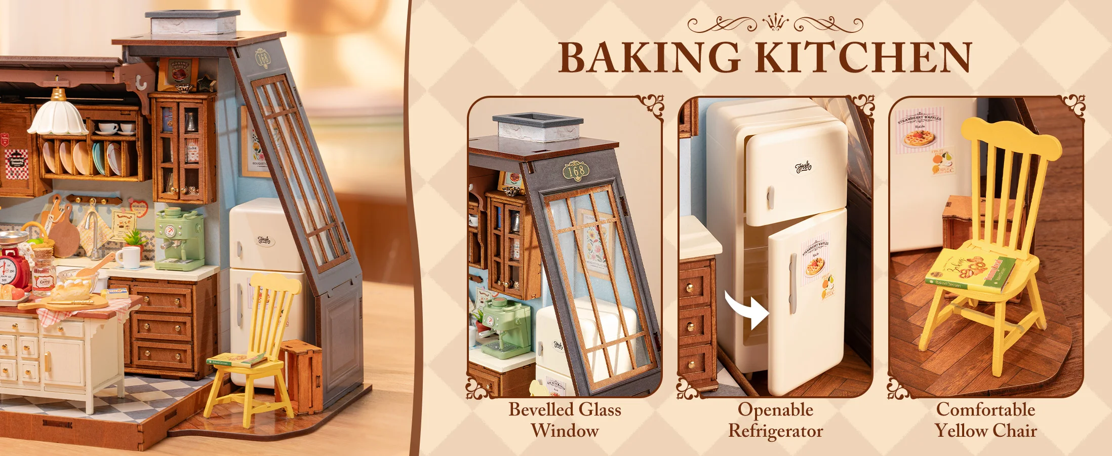 Robotime Baking Kitchen DIY Miniature Dollhouse Kit Crafts Hobbies Amazing Gift 3D Puzzle Mini House Building Kit Book Nook