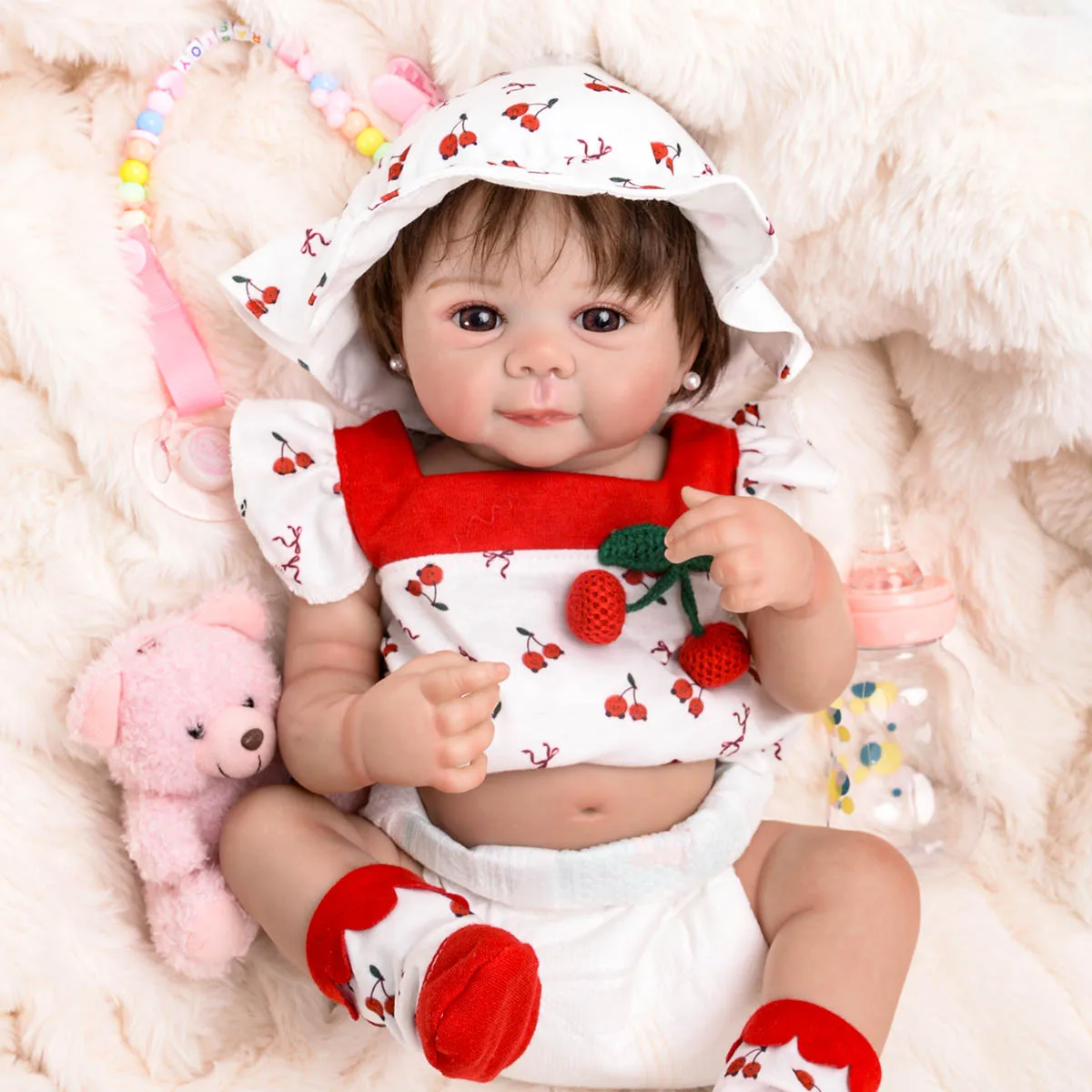 Brastoy Doll Reborn Baby Realistic Painted Girl 48cm Silicone Body with Brown Eyes, Shipped from Brazil