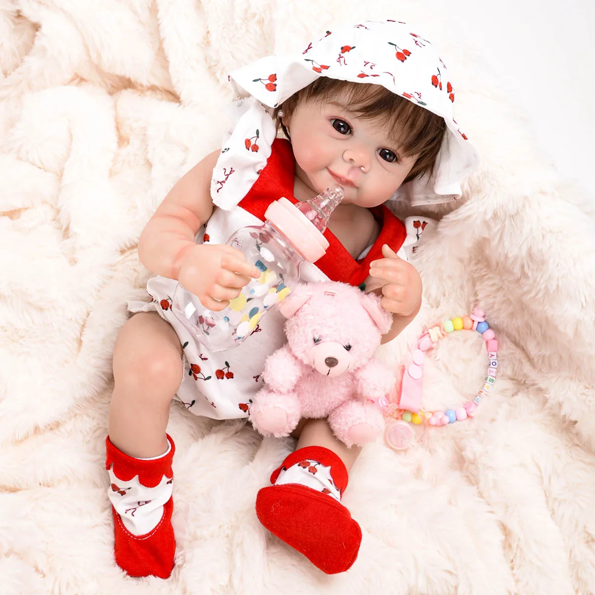 Brastoy Doll Reborn Baby Realistic Painted Girl 48cm Silicone Body with Brown Eyes, Shipped from Brazil