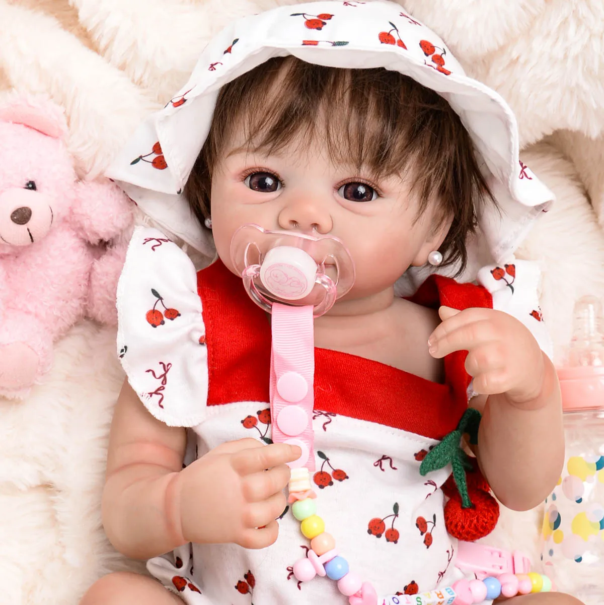 Brastoy Doll Reborn Baby Realistic Painted Girl 48cm Silicone Body with Brown Eyes, Shipped from Brazil