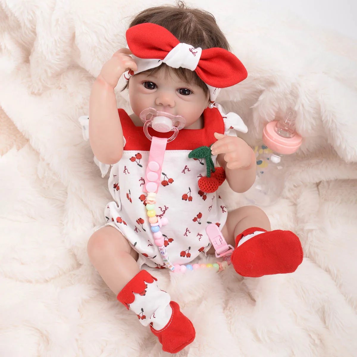 Brastoy Doll Reborn Baby Realistic Painted Girl 48cm Silicone Body with Brown Eyes, Shipped from Brazil