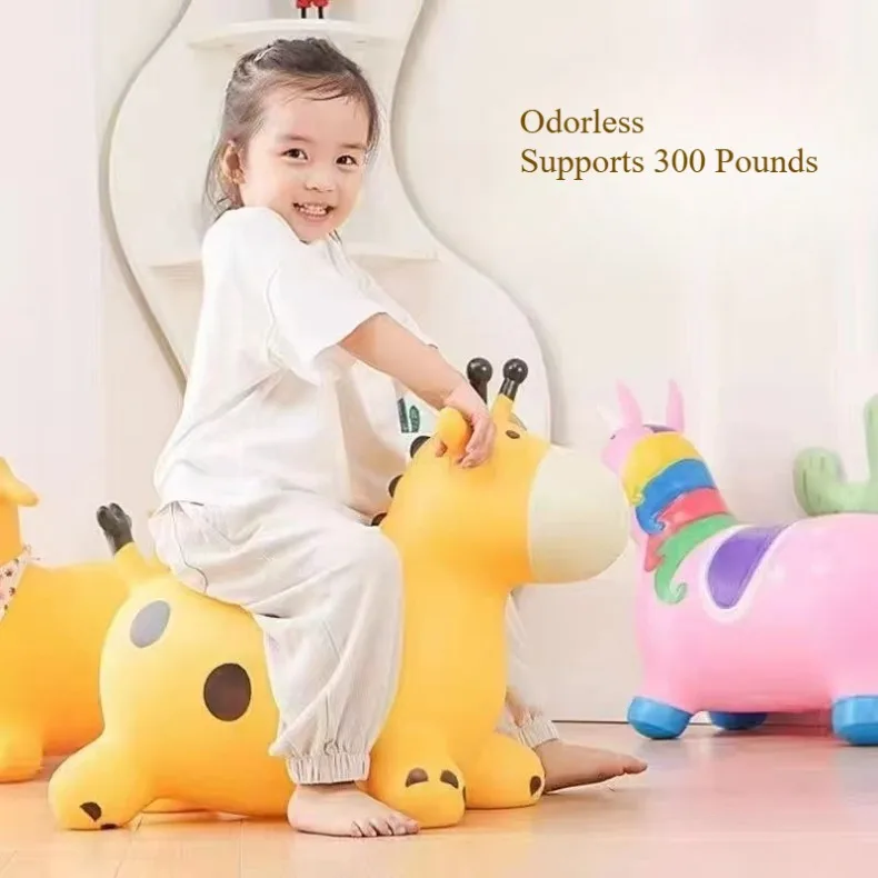 Inflatable Bouncy Horse Ride on Toy PVC Cartoon Hopping Horse Riding Toy Jumping Horse Toys for Kids Toddlers Baby Play Toys