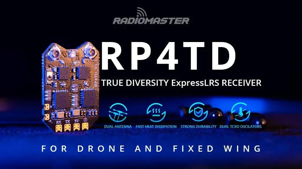 5PCS RadioMaster RP4TD FCC 2.4GHz ExpressLRS True Diversity Receiver Dual Antenna CRSF For FPV Racing Drone Parts Bulk Price