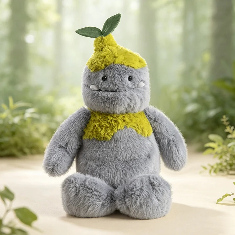 65cm Creative Forest Spirit Plush Toy Soft Gray Stuffed Monster Doll with Leaf Top Adorable Plushie Kids Gift Home Room Decor