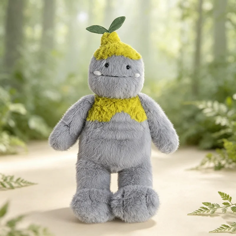 65cm Creative Forest Spirit Plush Toy Soft Gray Stuffed Monster Doll with Leaf Top Adorable Plushie Kids Gift Home Room Decor