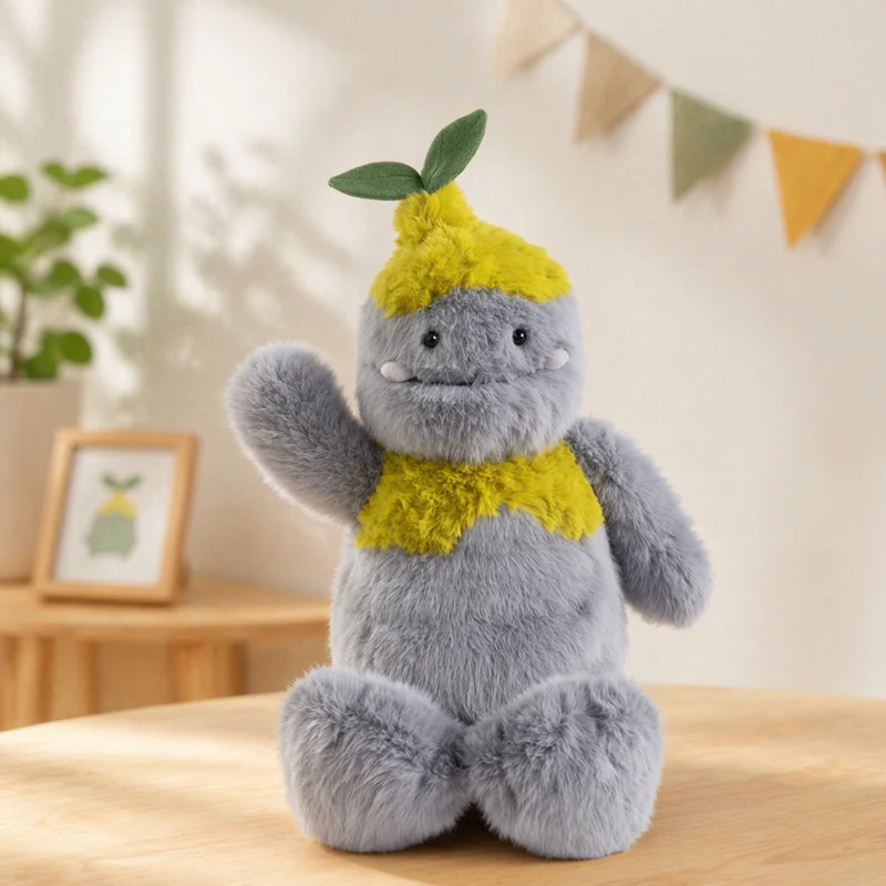 65cm Creative Forest Spirit Plush Toy Soft Gray Stuffed Monster Doll with Leaf Top Adorable Plushie Kids Gift Home Room Decor