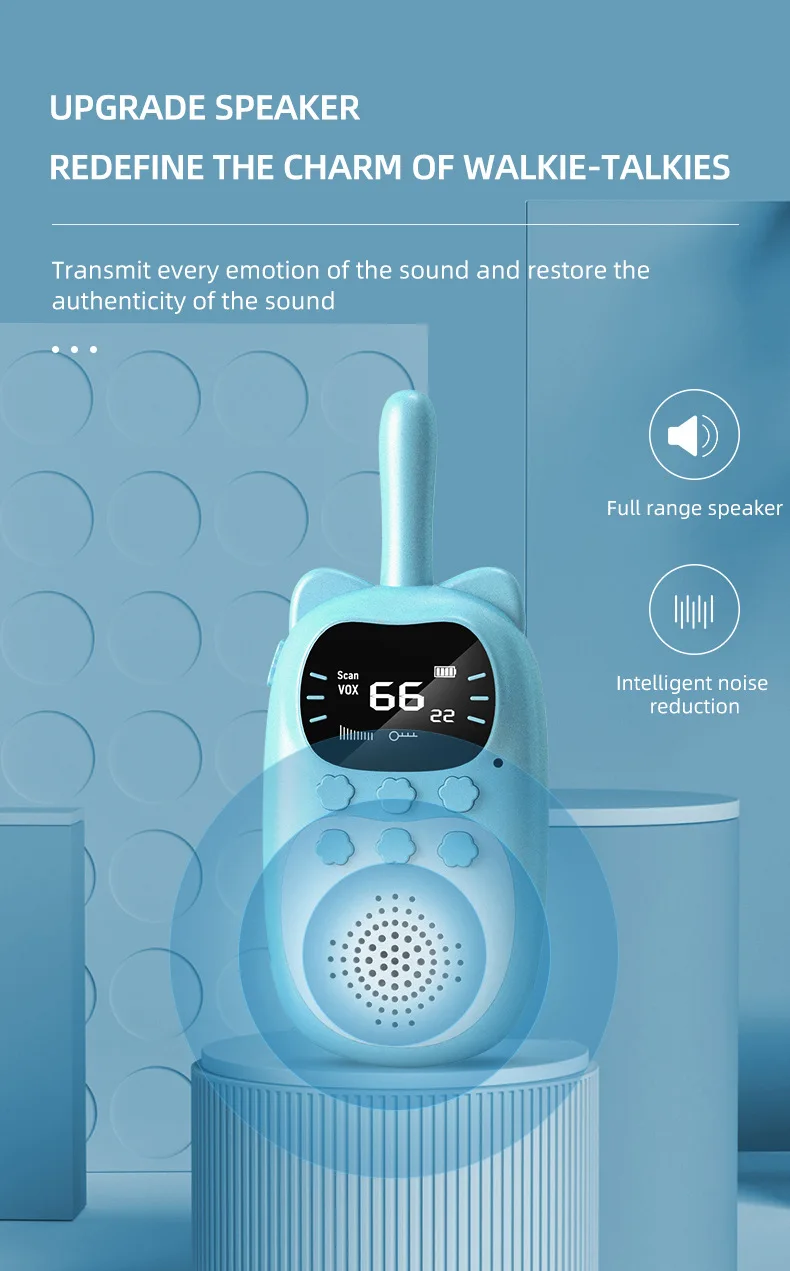 2pcs Kids Walkie Talkie Rechargeable 1000mAh Handheld 0.5W 3km Radio Transceiver Interphone for Children Toys Birthday Gifts