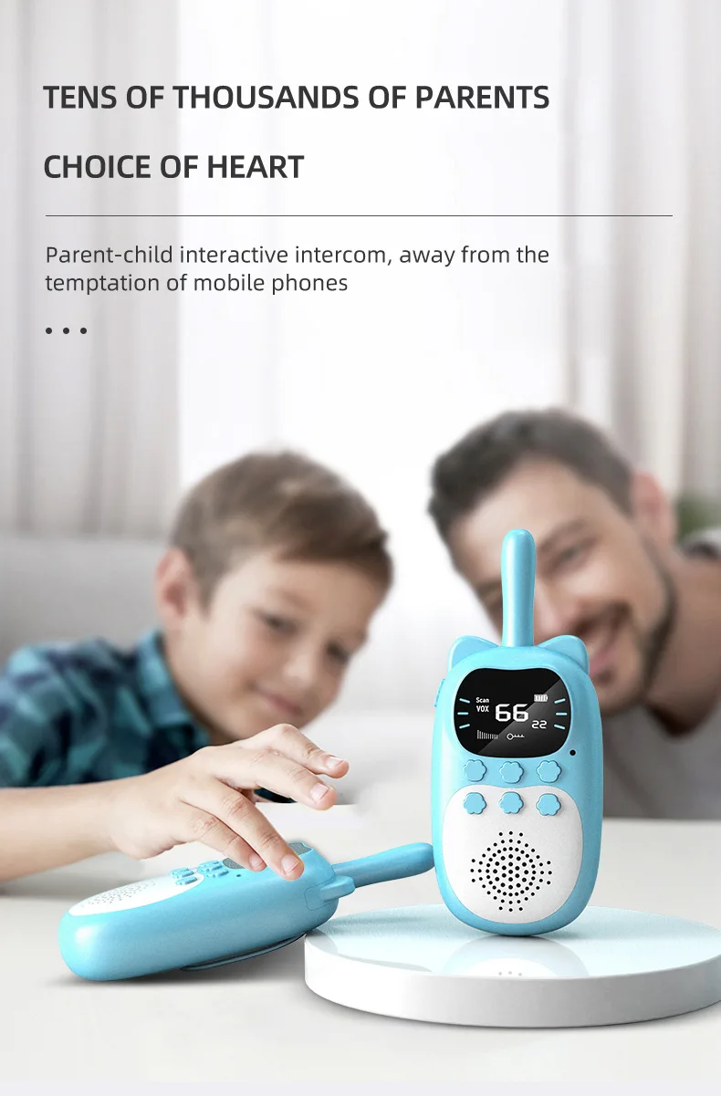 2pcs Kids Walkie Talkie Rechargeable 1000mAh Handheld 0.5W 3km Radio Transceiver Interphone for Children Toys Birthday Gifts