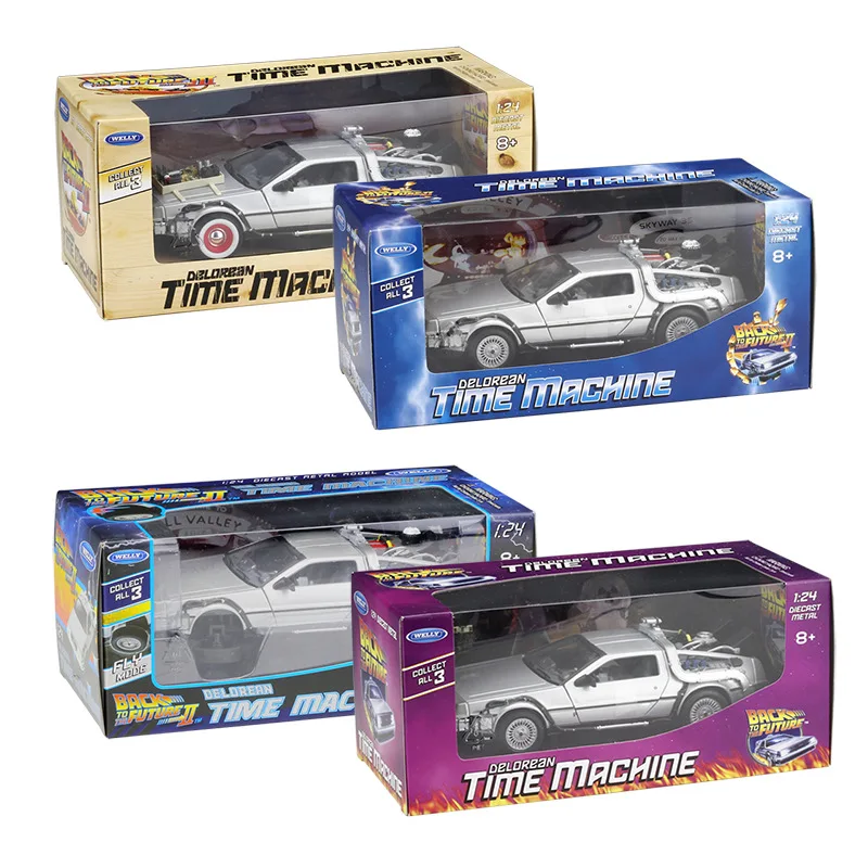 WELLY Diecast 1:24 Scale Model Car Toy Delorean For Movie Back to The Future Part 1/2/3 DMC-12 Metal Alloy Toy Car For Kids Gift
