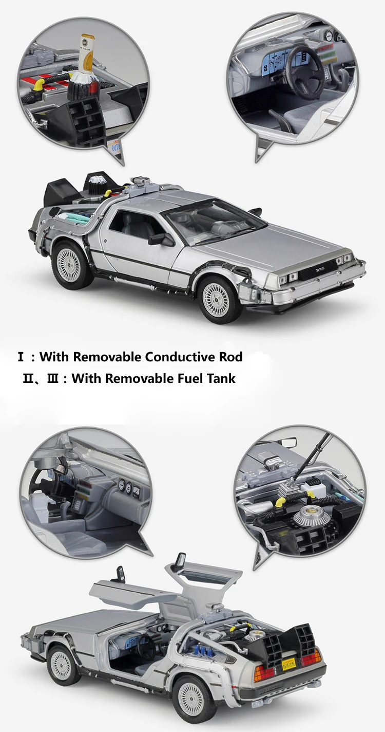 WELLY Diecast 1:24 Scale Model Car Toy Delorean For Movie Back to The Future Part 1/2/3 DMC-12 Metal Alloy Toy Car For Kids Gift
