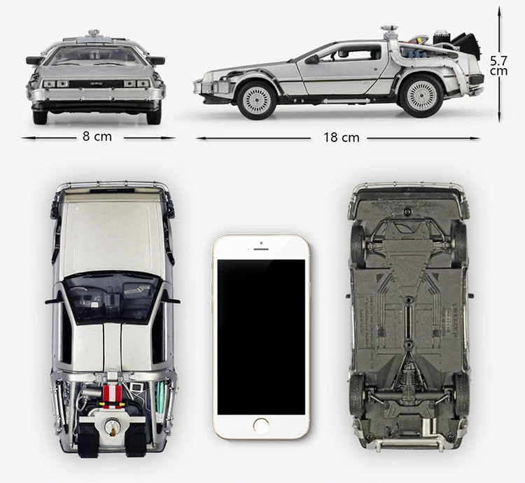 WELLY Diecast 1:24 Scale Model Car Toy Delorean For Movie Back to The Future Part 1/2/3 DMC-12 Metal Alloy Toy Car For Kids Gift