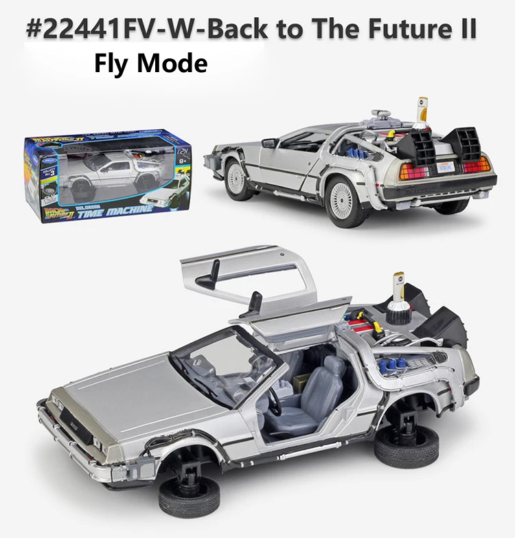 WELLY Diecast 1:24 Scale Model Car Toy Delorean For Movie Back to The Future Part 1/2/3 DMC-12 Metal Alloy Toy Car For Kids Gift