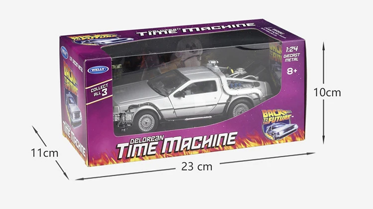 WELLY Diecast 1:24 Scale Model Car Toy Delorean For Movie Back to The Future Part 1/2/3 DMC-12 Metal Alloy Toy Car For Kids Gift