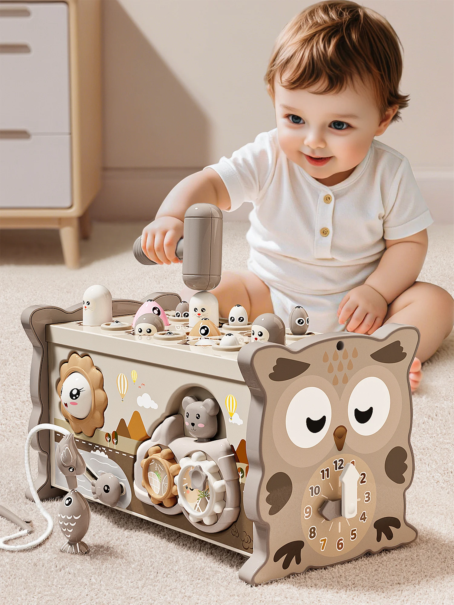 Children Montessori Toy Sensory Magnetic Educational Fishing Owl Busy Board Mole Game Number Xylophone for 3 Year Toddlers Gifts