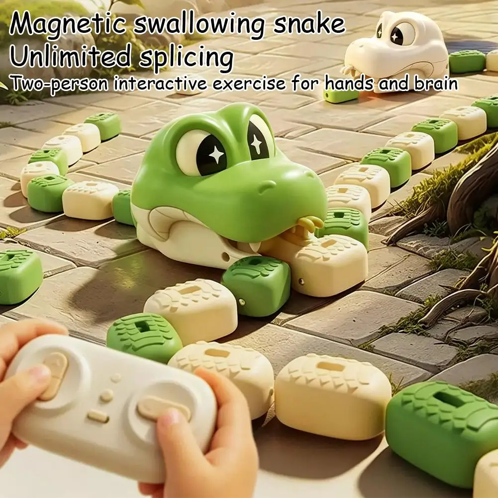 Magnetic Eating Snake Remote Control Car Toy for Boys Dual Player Battle Greedy Bean Children's Birthday Gift Interactive Toys