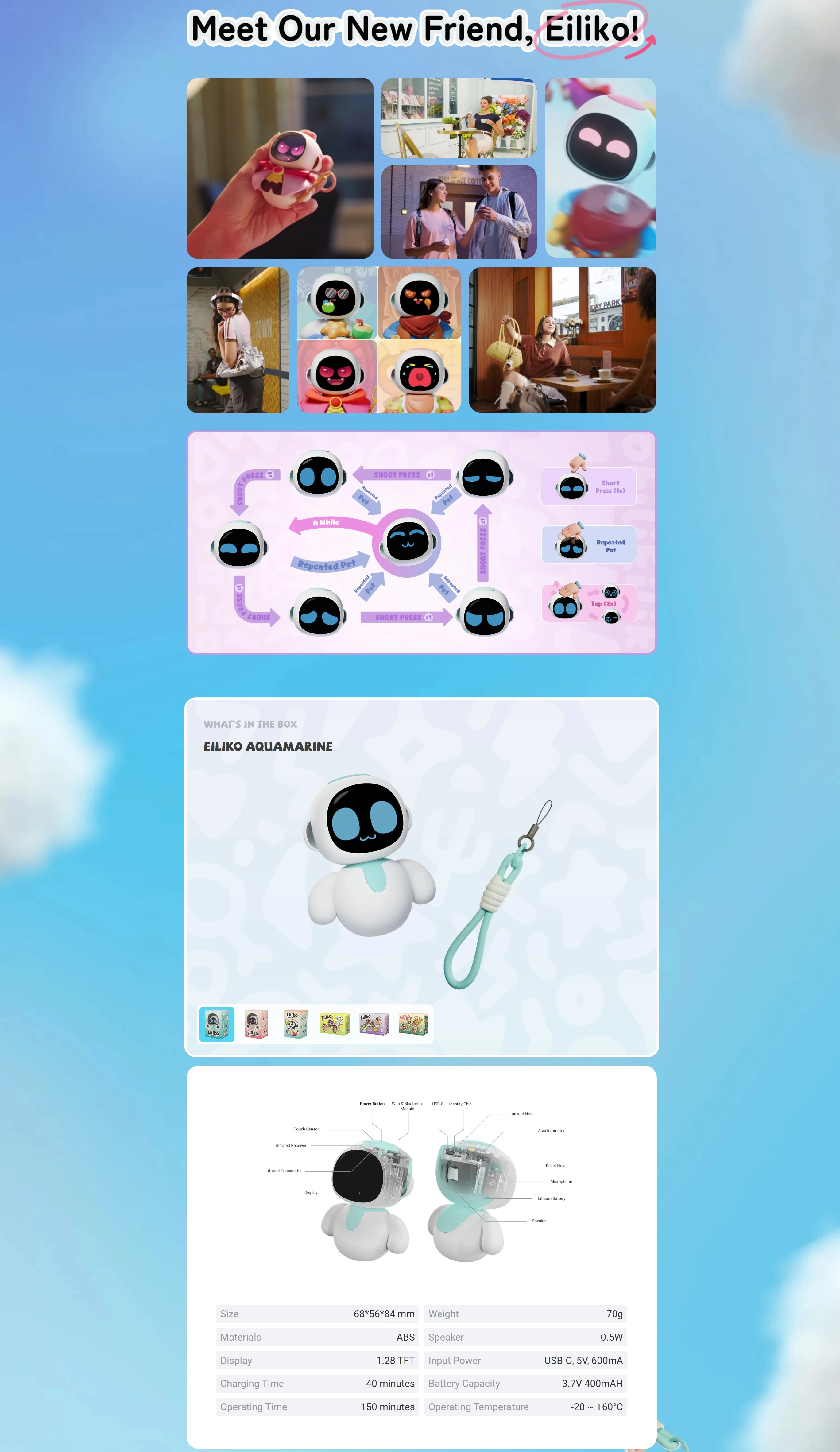 ENERGIZE LAB Eiliko Aquamarine Your Tiny AI Charm Robot That Matches Every Daily Outfit,Fun Electronic Pendant Toys,for Couples