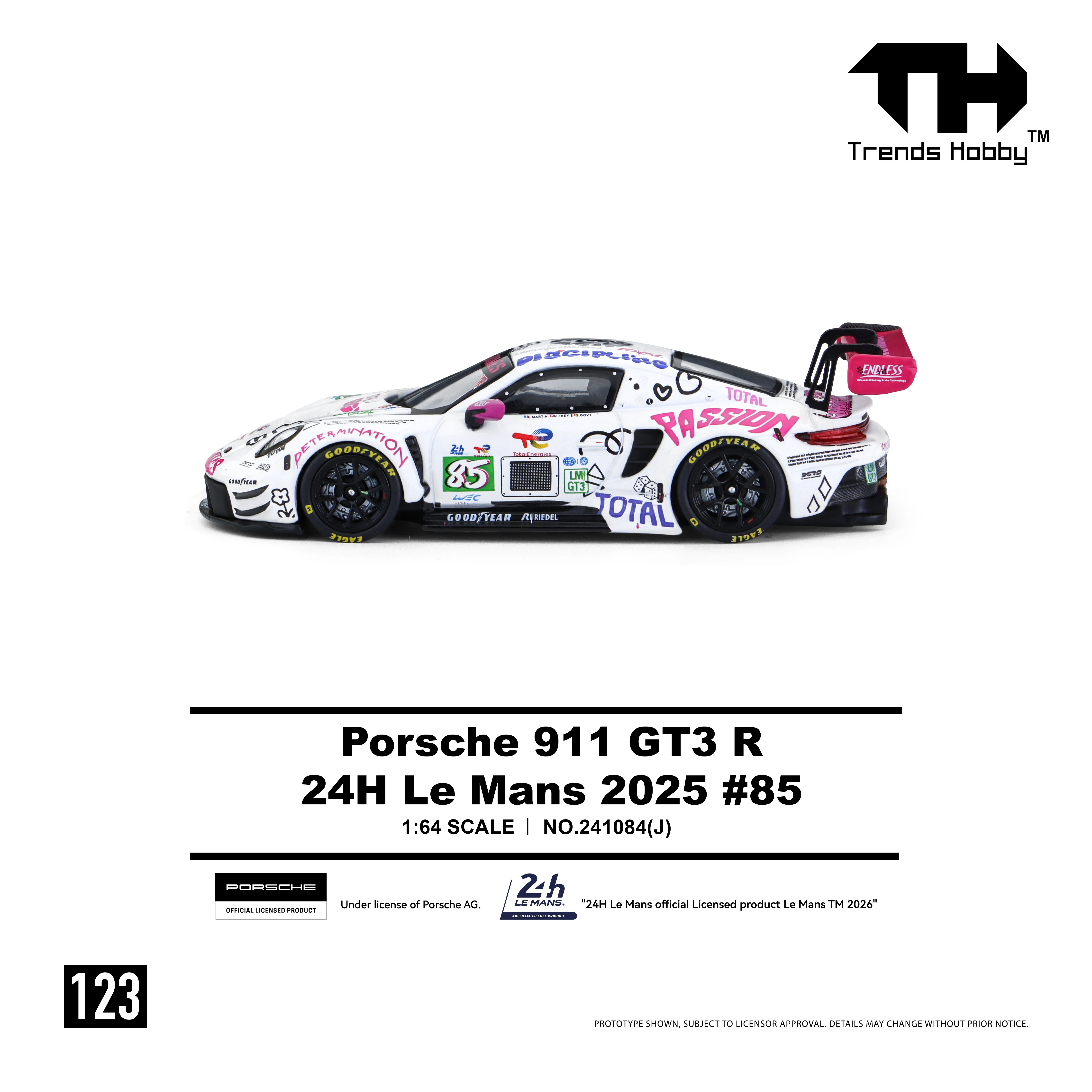 Trends Hobby 1/64 Porsche 911 GT3 R IRON DAMES #85 LMGT3 Racing Miniature Model Toy Car Free Wheels Diecast Collection Gift