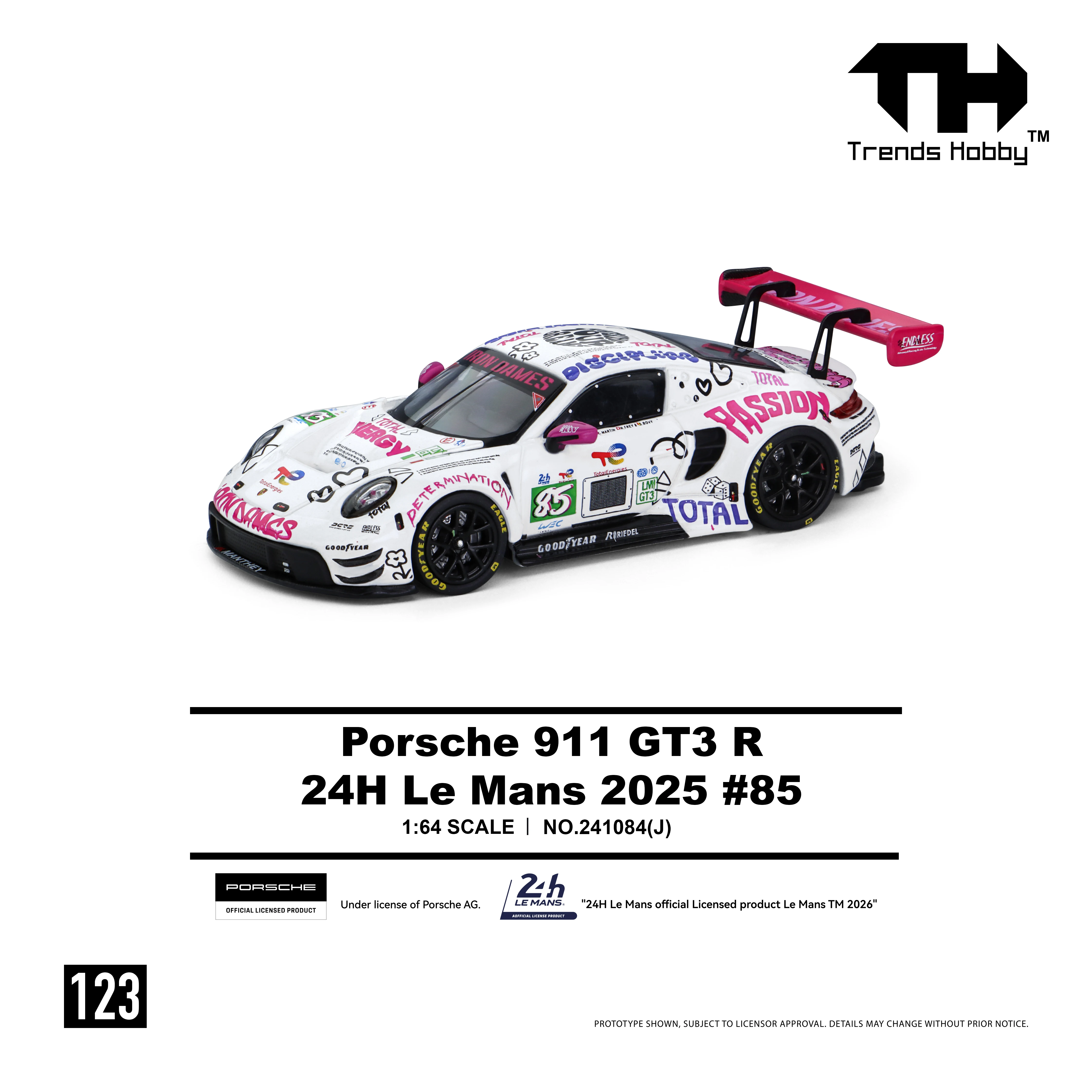 Trends Hobby 1/64 Porsche 911 GT3 R IRON DAMES #85 LMGT3 Racing Miniature Model Toy Car Free Wheels Diecast Collection Gift
