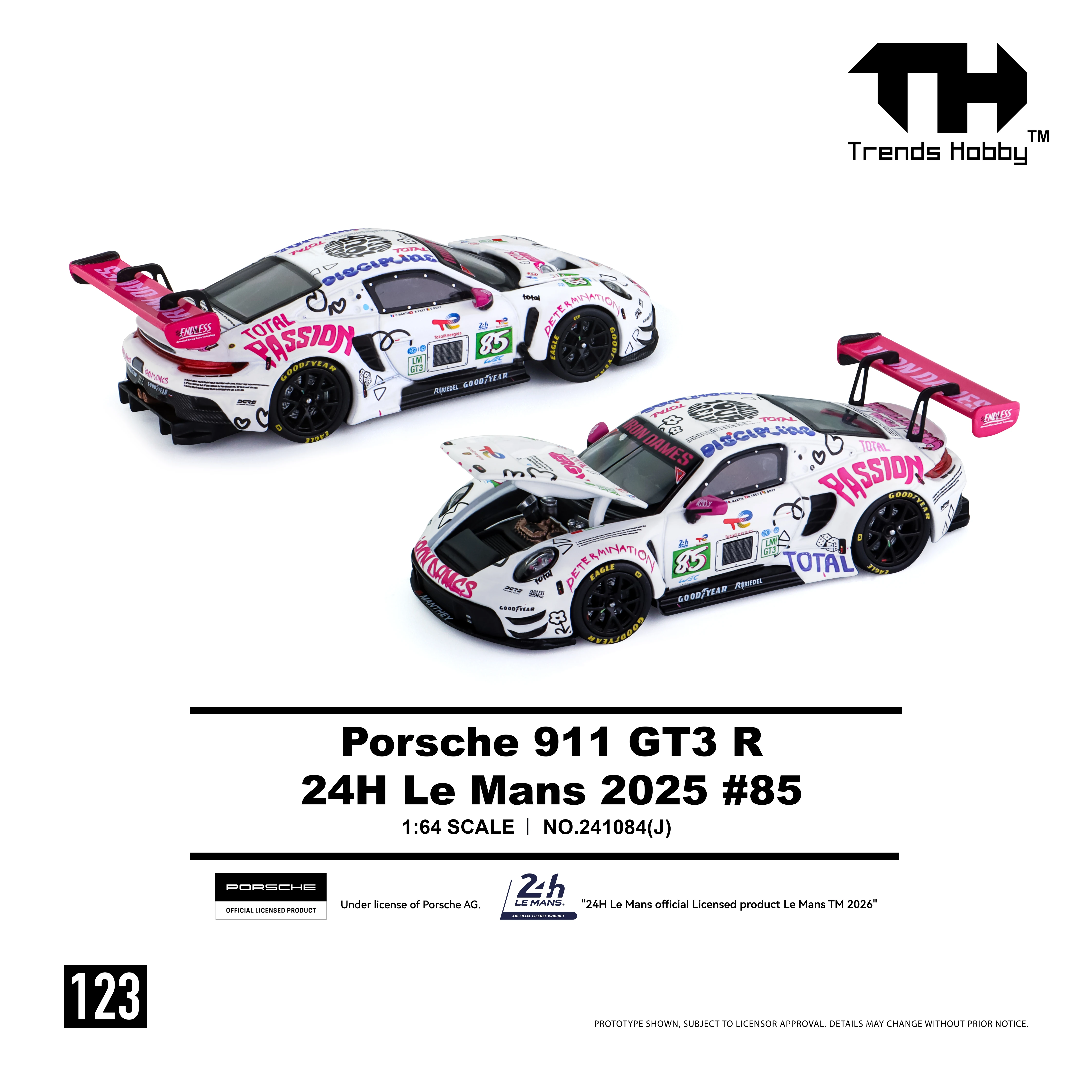 Trends Hobby 1/64 Porsche 911 GT3 R IRON DAMES #85 LMGT3 Racing Miniature Model Toy Car Free Wheels Diecast Collection Gift