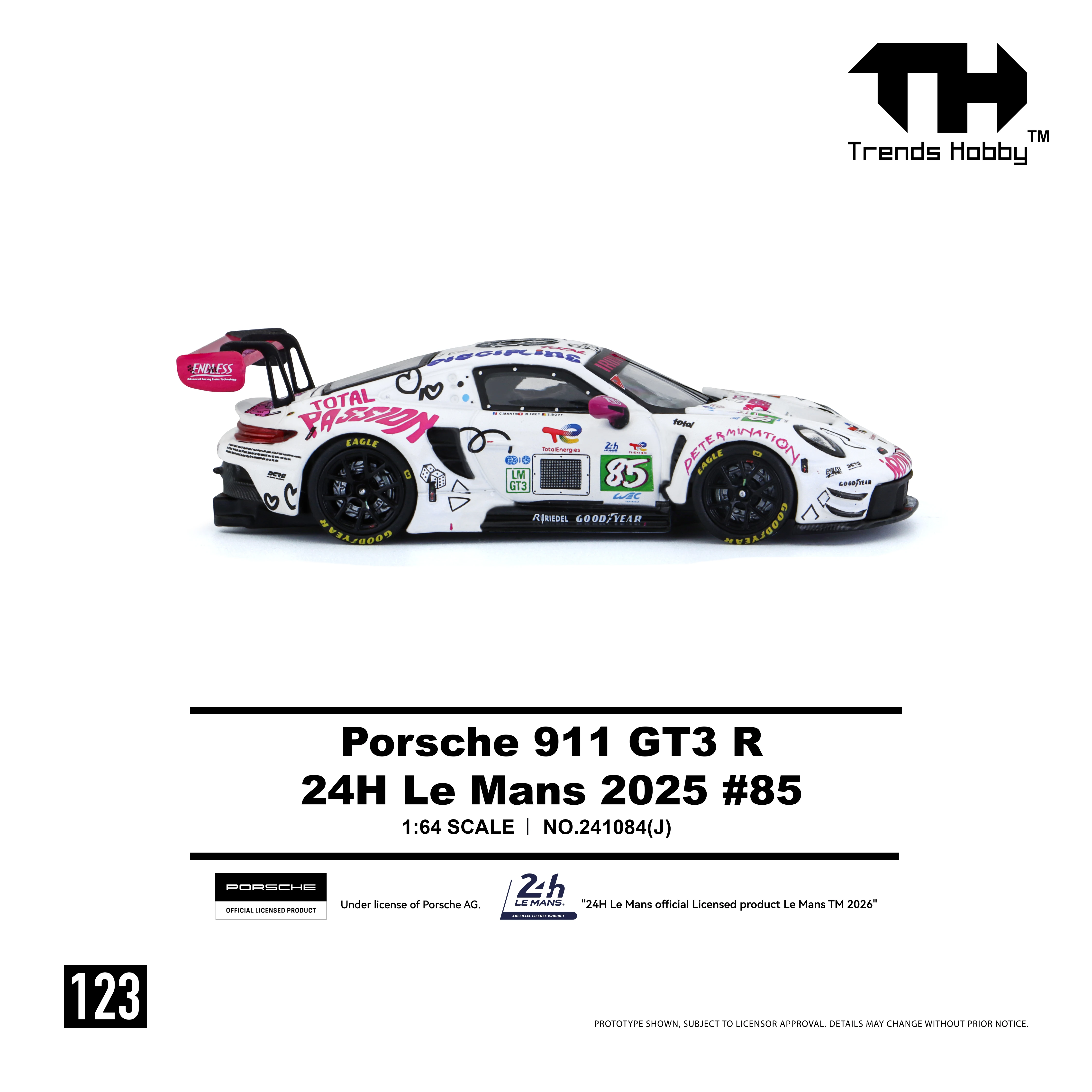 Trends Hobby 1/64 Porsche 911 GT3 R IRON DAMES #85 LMGT3 Racing Miniature Model Toy Car Free Wheels Diecast Collection Gift