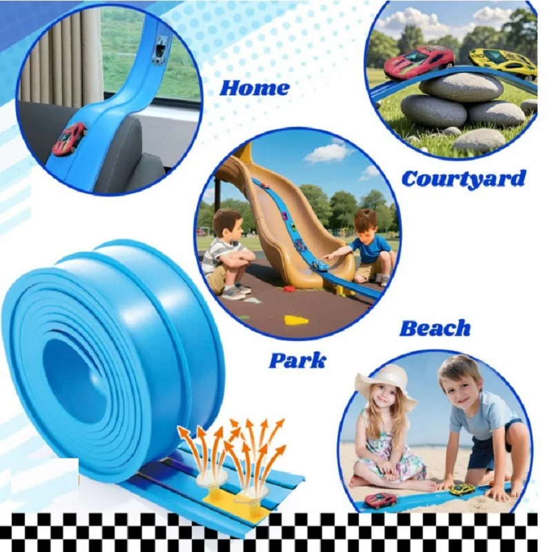 DIY Assembled Soft Track Car with Inertia Return for Kids Rolls Up Portable DIY Racetrack Birthday Gifts for Children