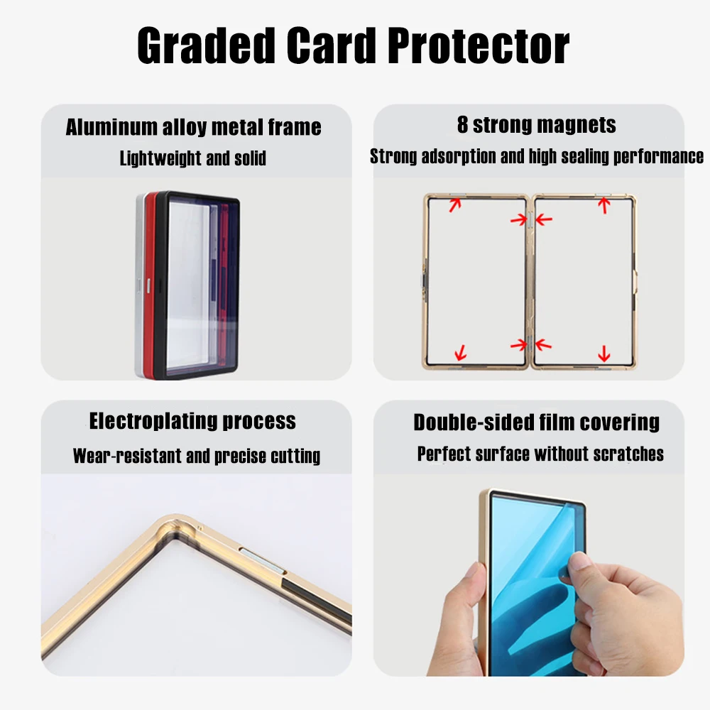 Reflective Surface Tech Border Aluminum Alloy Graded Card Protect Cases, Metal Frame For PSA CGC BGS Trading Card Slabs Holder