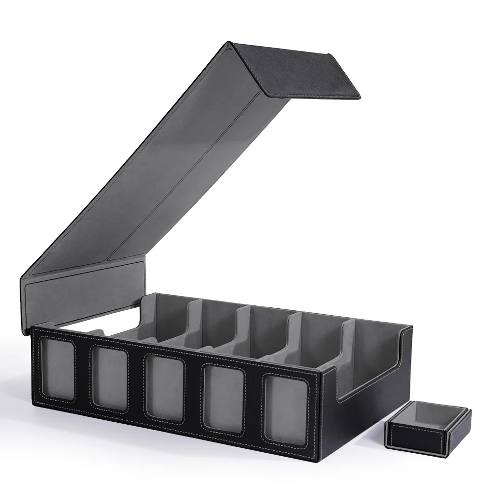 Trading Card Storage Box with Commander Display Dice Tray,5-Row Deck Case with Removable Lid,3900+ Card Deck Box for TCG Card