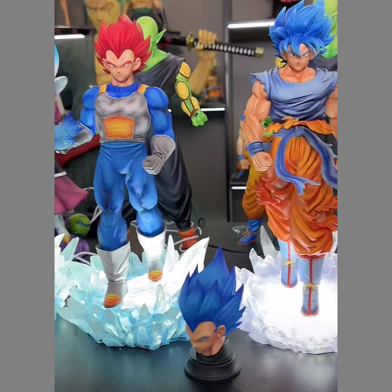 JT Statue Dragon Ball Z Majin Vegeta Figure Vegeta Blue JT Goku Led Base Super Saiyan Action Figures Collection Model Toys Gift