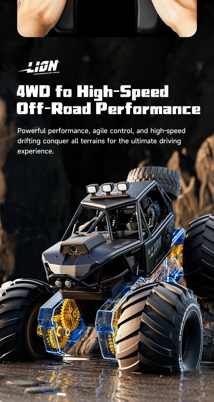 Amphibious 4WD RC Crawler 50Min Run Time IPX7 Waterproof APP and Gesture Control Off Road Drift HD Camera For All Terrain Advent