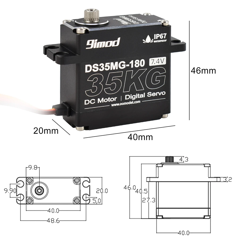 9imod DS35MG 35kg Waterproof Servo 180°/270° Full Aluminum Case Stainless Steel Gear High Torque for 1/8 1/10 RC Car