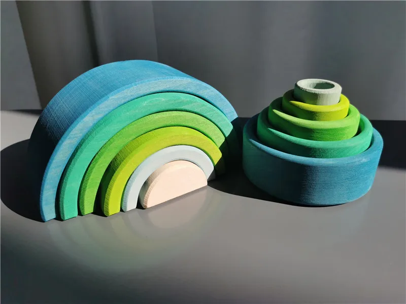 Kids Wooden Toys Rainbow Nesting Bowls BasSwood 6 Layer Arch Stacker Blocks Trees