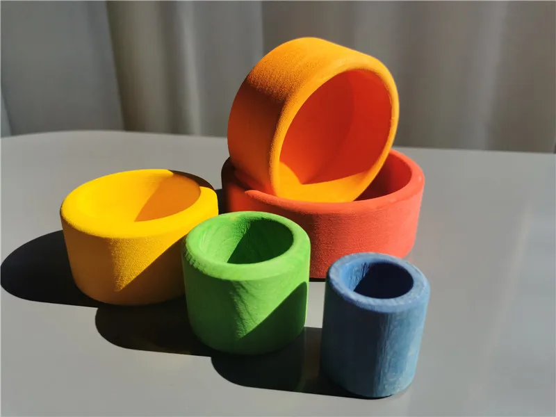 Kids Wooden Toys Rainbow Nesting Bowls BasSwood 6 Layer Arch Stacker Blocks Trees
