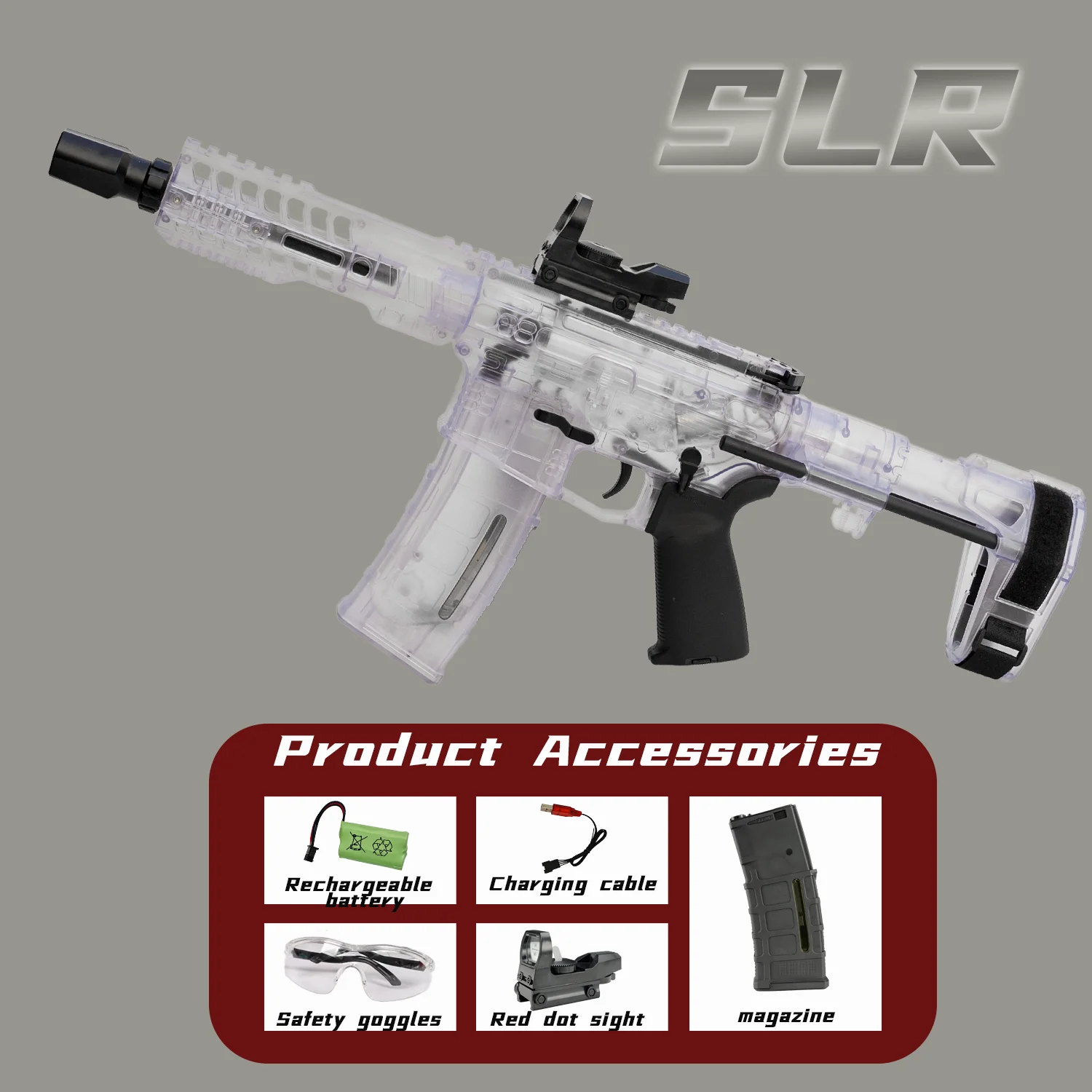 SLR Nylon Electric Gel Ball Blasting Toy Gun, Automatic Splash Ball Blaster, Suitable for Outdoor Shooting Games [No Bullets]