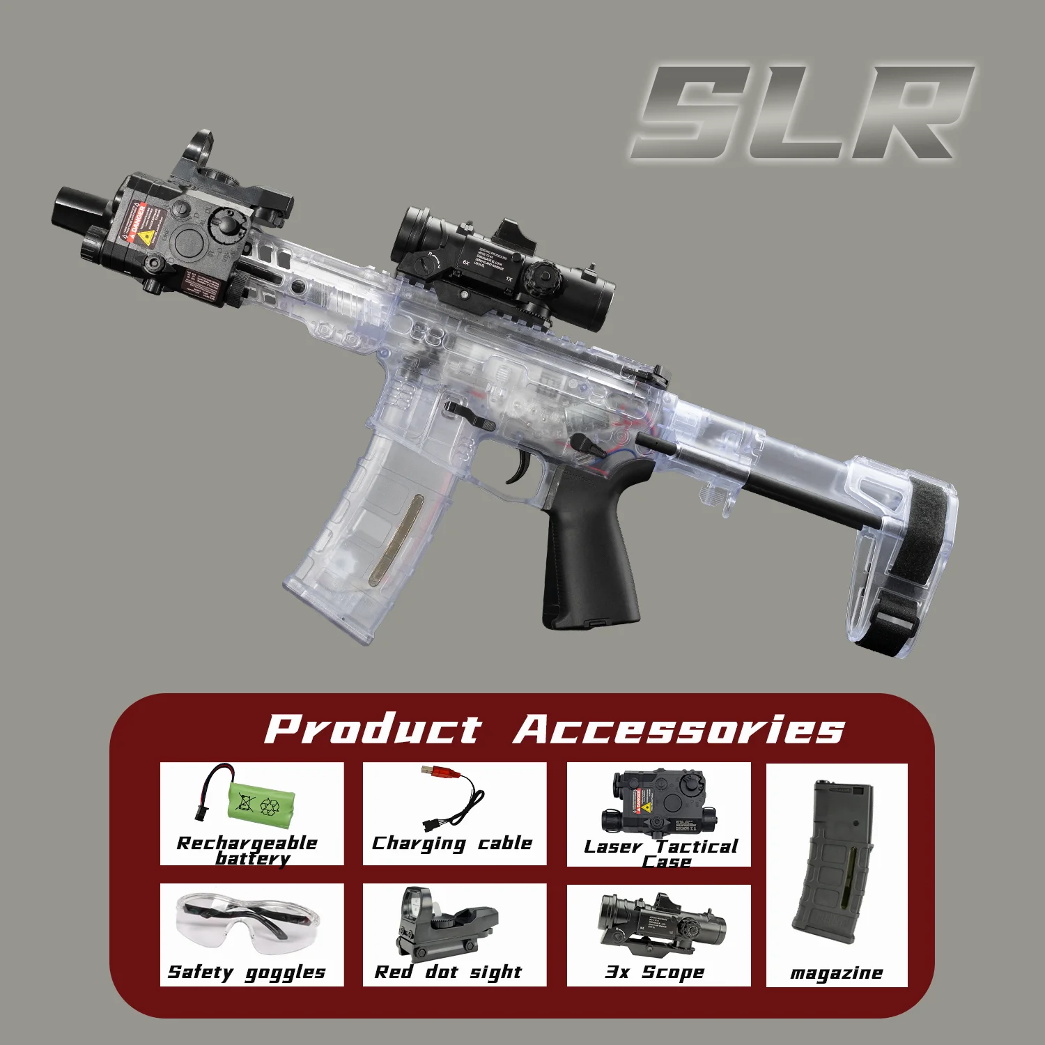 SLR Nylon Electric Gel Ball Blasting Toy Gun, Automatic Splash Ball Blaster, Suitable for Outdoor Shooting Games [No Bullets]