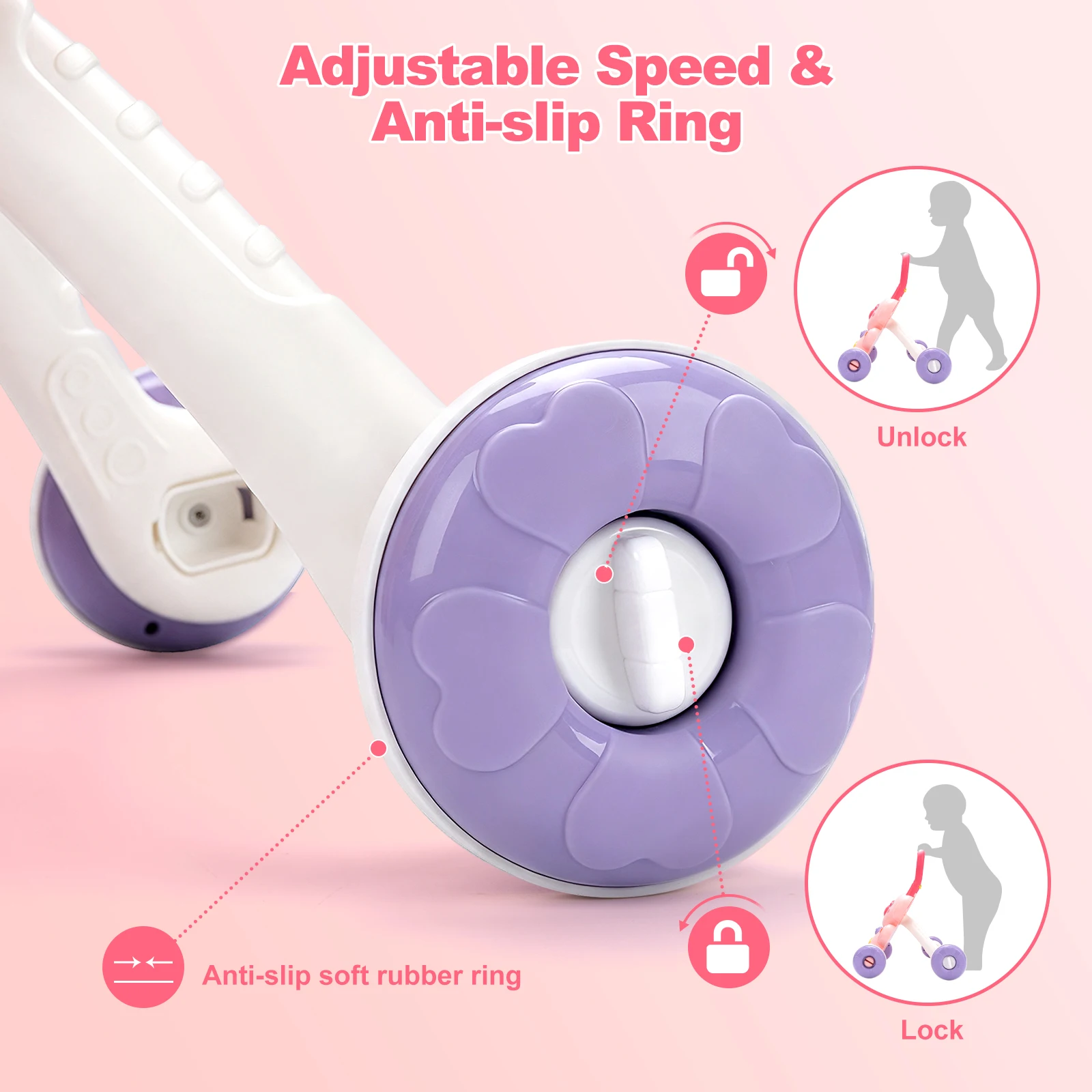 Cartoon Baby Push Walker Toy with Music Drawing Board Multifunction Activity Toddler Walker Learning Walk for 6M+ Infant