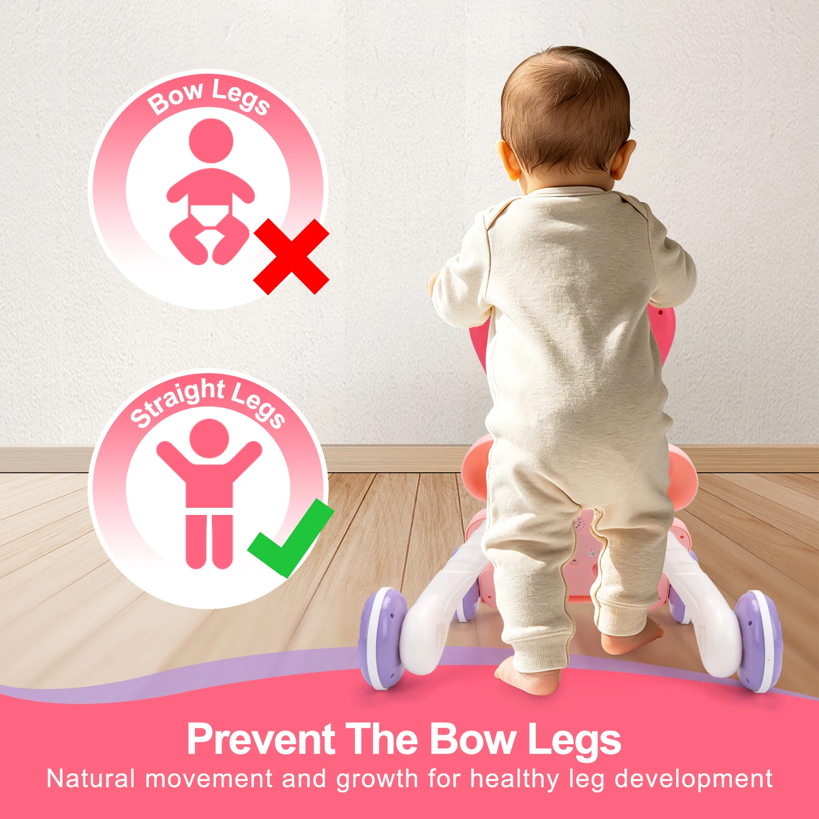 Cartoon Baby Push Walker Toy with Music Drawing Board Multifunction Activity Toddler Walker Learning Walk for 6M+ Infant