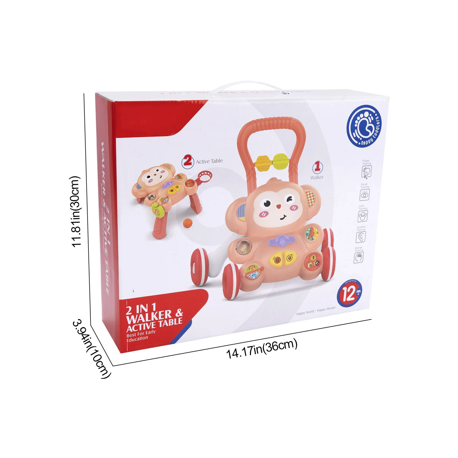Cartoon Baby Push Walker Toy with Music Drawing Board Multifunction Activity Toddler Walker Learning Walk for 6M+ Infant