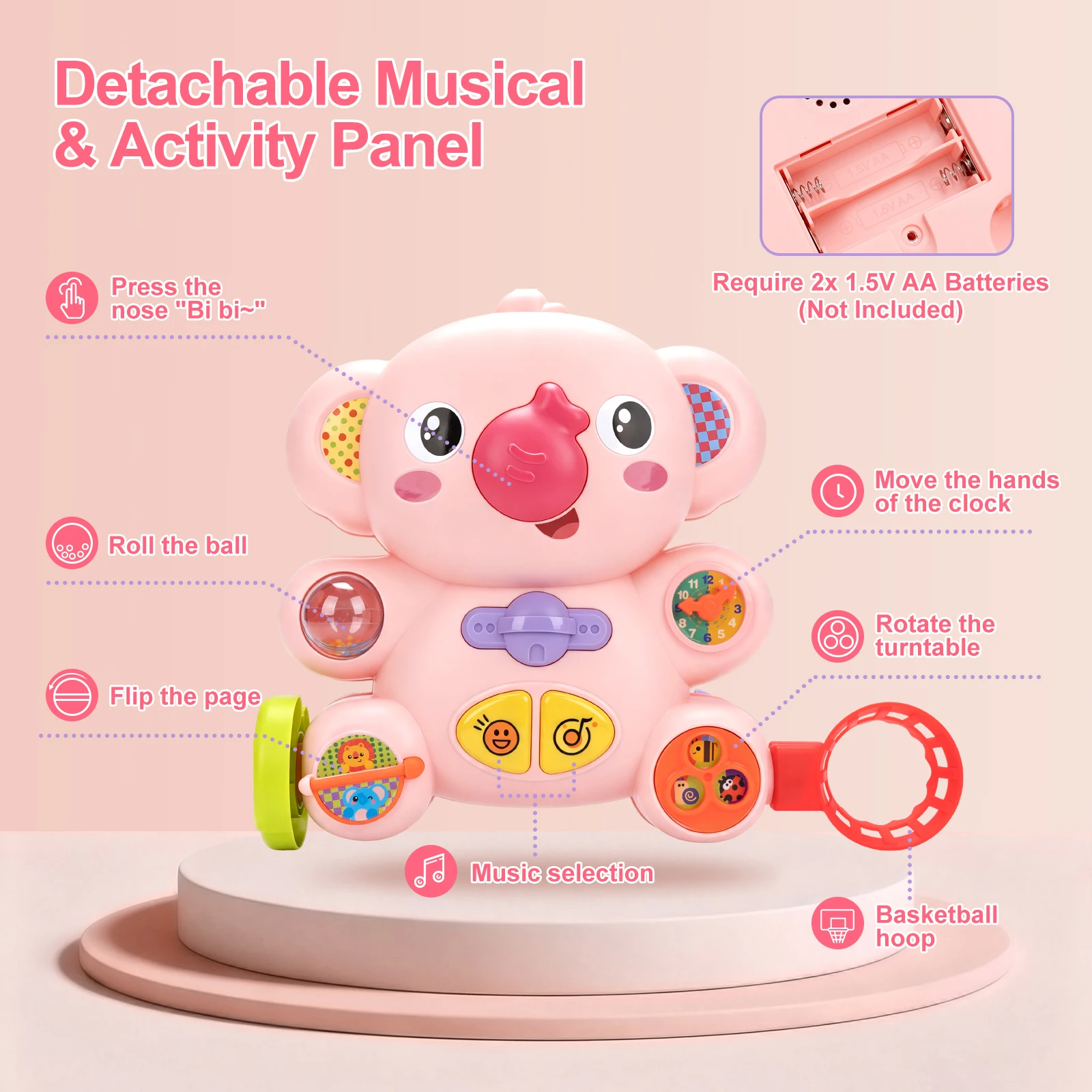 Cartoon Baby Push Walker Toy with Music Drawing Board Multifunction Activity Toddler Walker Learning Walk for 6M+ Infant