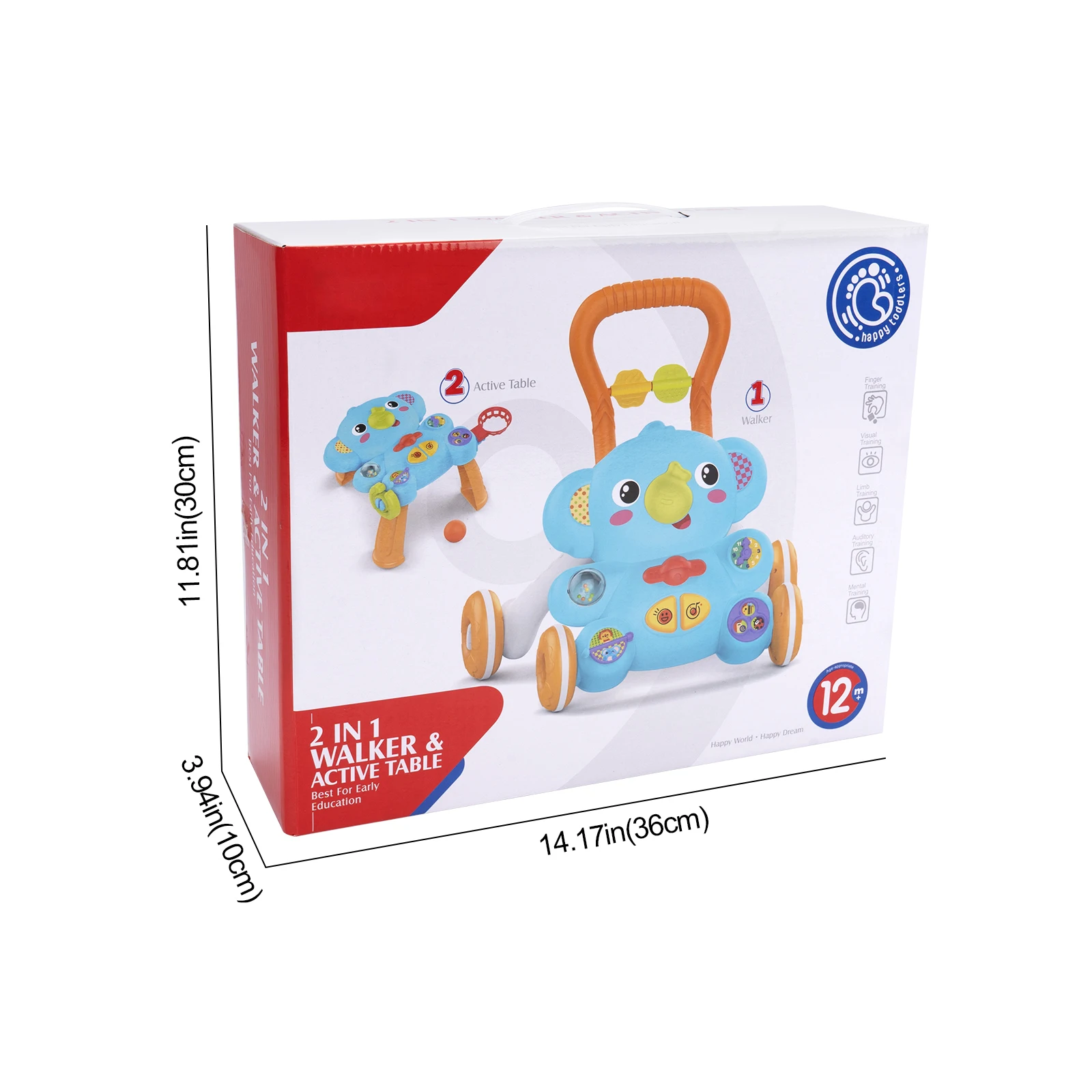 Cartoon Baby Push Walker Toy with Music Drawing Board Multifunction Activity Toddler Walker Learning Walk for 6M+ Infant