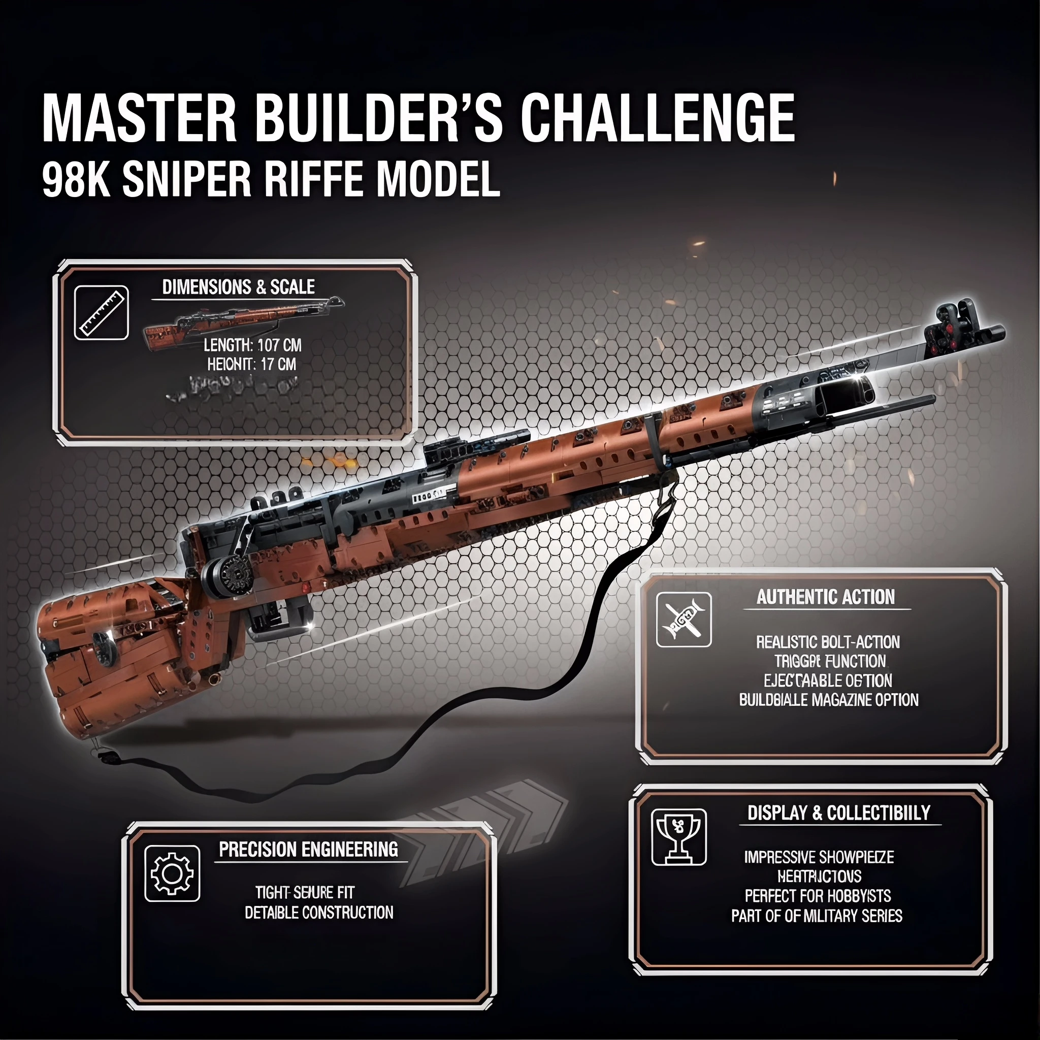 1206PCS Historical Rifle Model Kit Classic Bolt Action Sniper Building Set for Adult Collector Mechanical Engineering Project