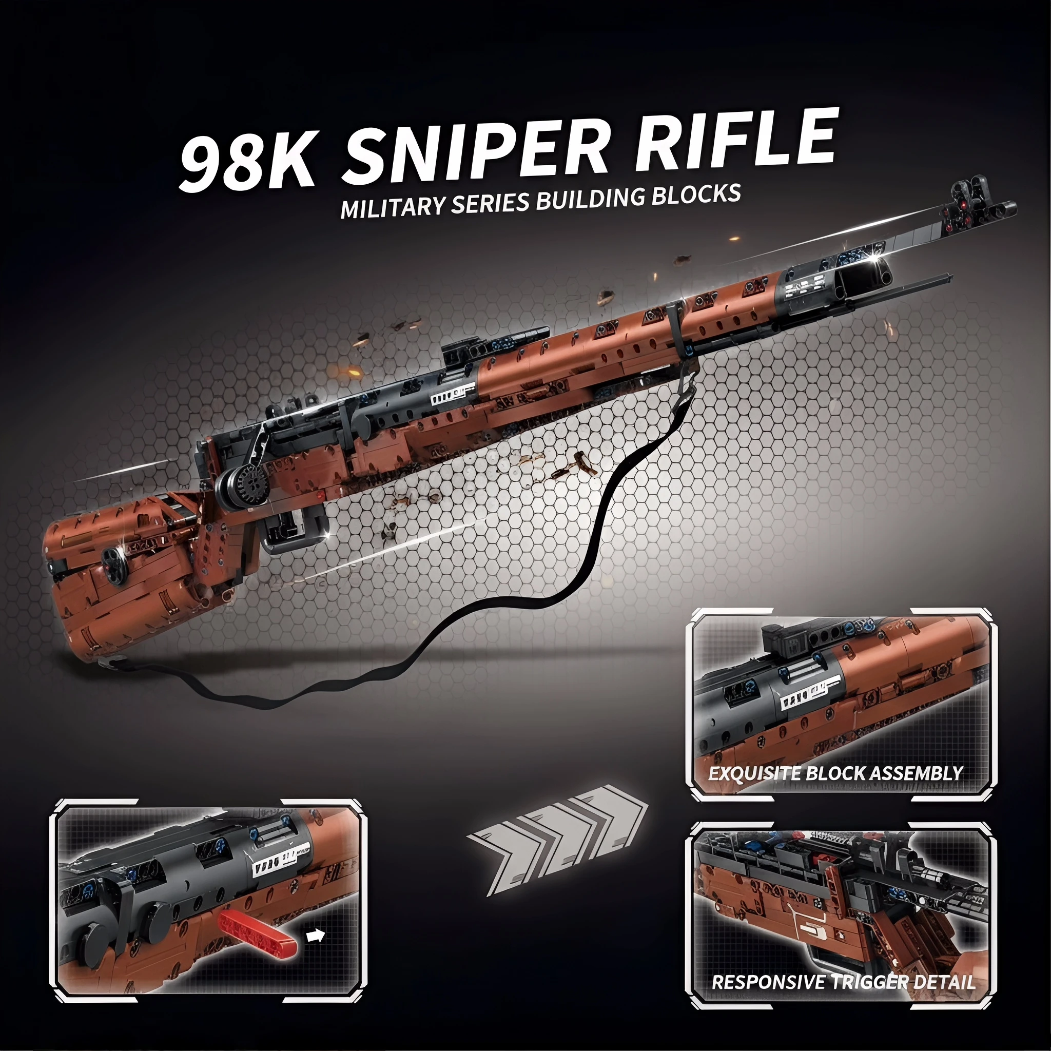 1206PCS Historical Rifle Model Kit Classic Bolt Action Sniper Building Set for Adult Collector Mechanical Engineering Project