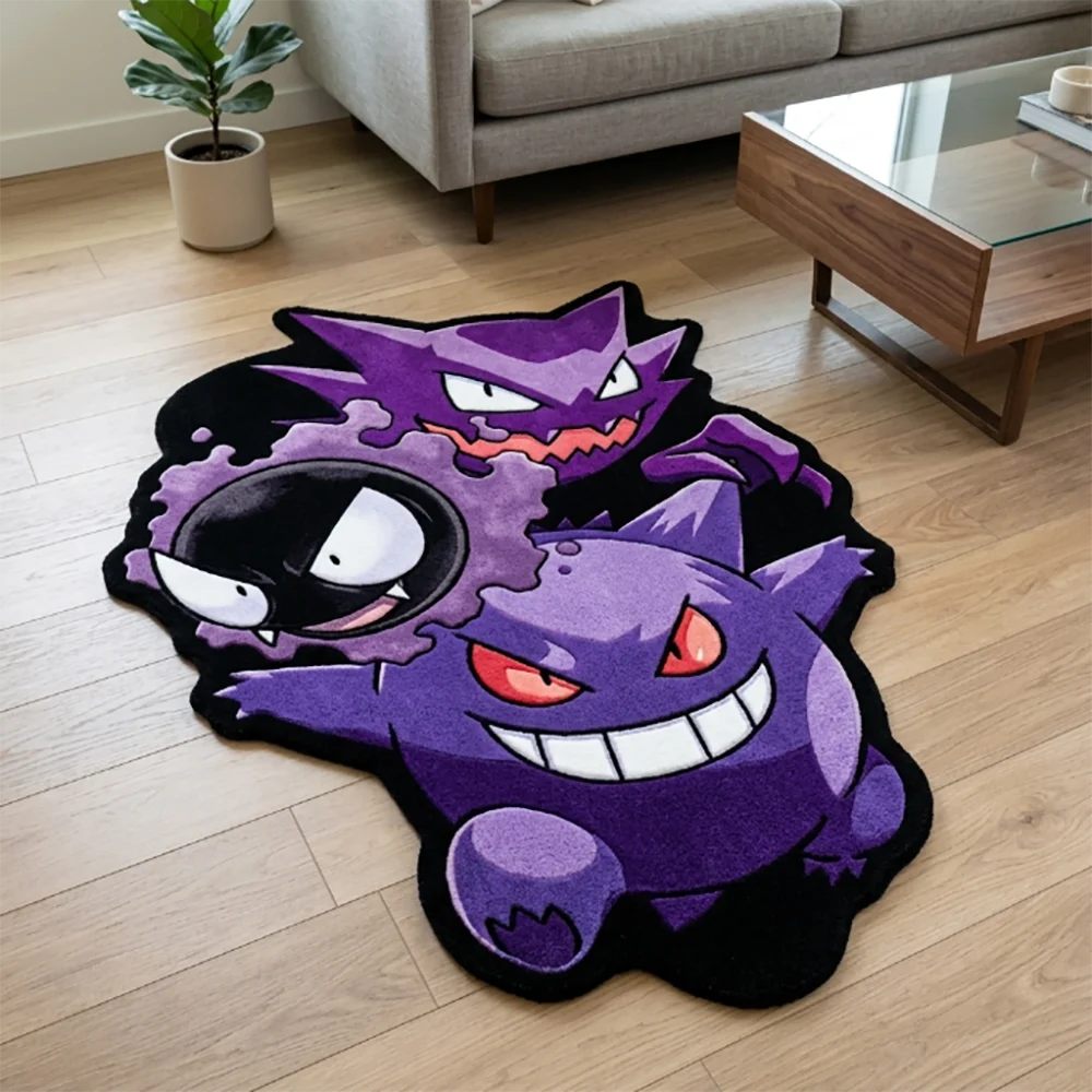Irregular Pokemon Carpet Gastly Haunter Gengar Evolution Group Anime Floor Mat Fluffy Non-slip Rug Kawaii Bedroom Fan Gift