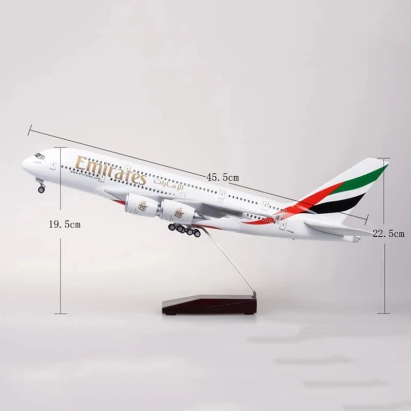 Airbus A380 UAE/Emirates Toy Plane Model 1/160 Scale 18 Inches Large Model Airplane Toy Kits with Stand Airliner Model Plane