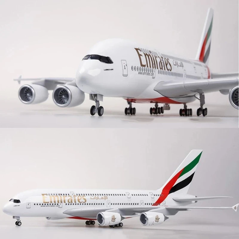 Airbus A380 UAE/Emirates Toy Plane Model 1/160 Scale 18 Inches Large Model Airplane Toy Kits with Stand Airliner Model Plane