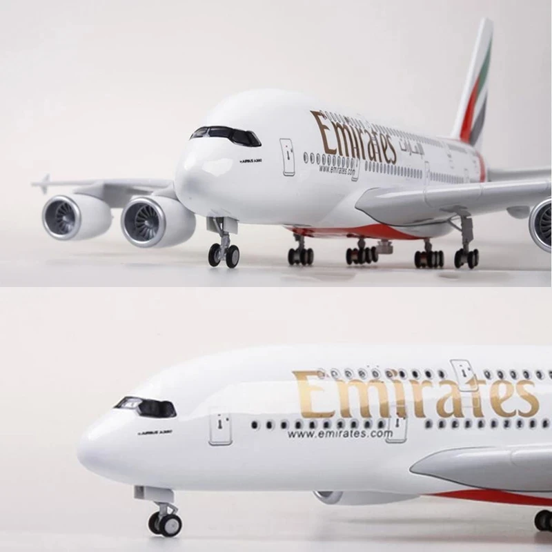 Airbus A380 UAE/Emirates Toy Plane Model 1/160 Scale 18 Inches Large Model Airplane Toy Kits with Stand Airliner Model Plane