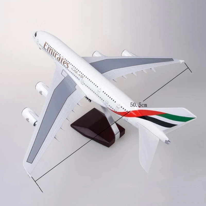 Airbus A380 UAE/Emirates Toy Plane Model 1/160 Scale 18 Inches Large Model Airplane Toy Kits with Stand Airliner Model Plane