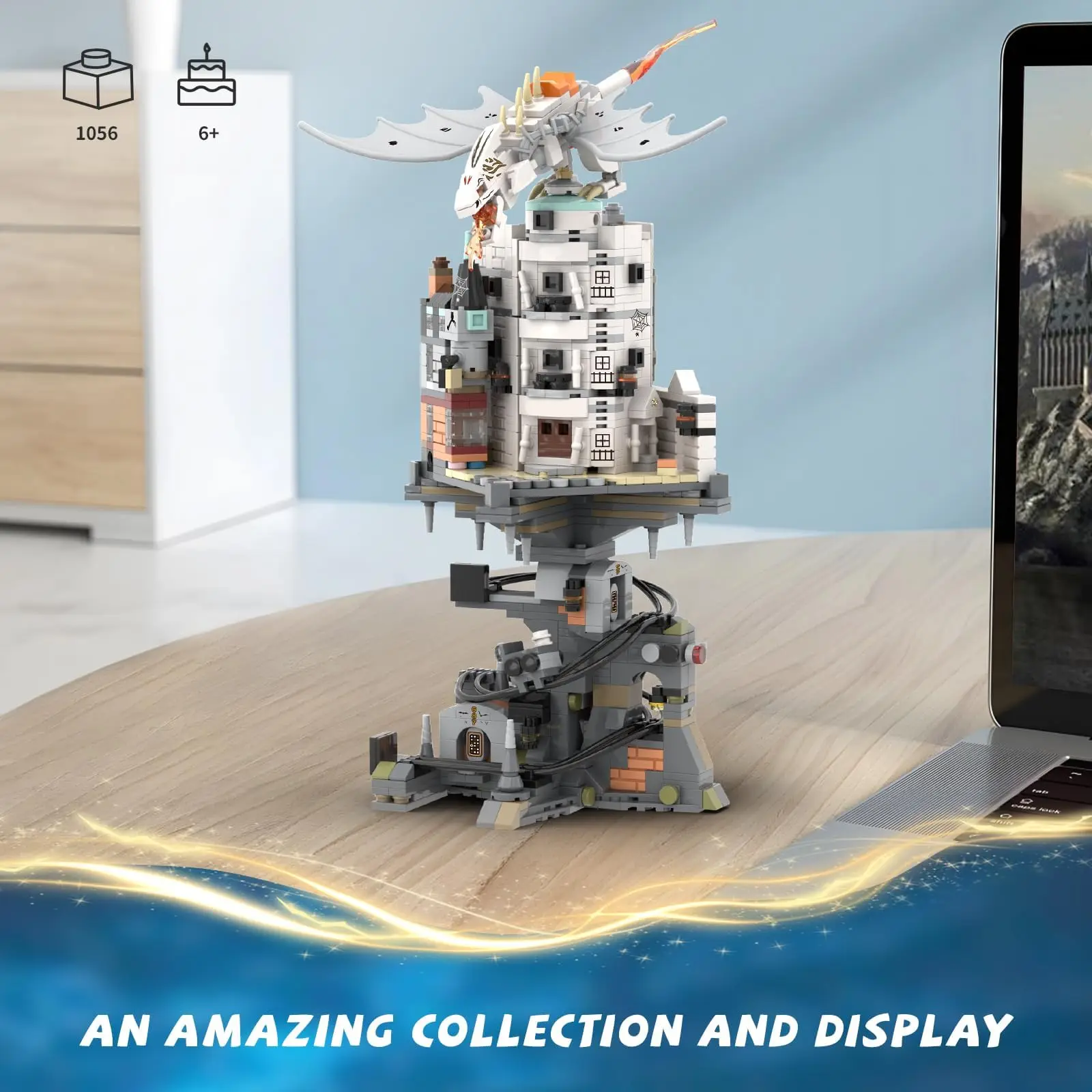 1056PCS Harry Castle Wizarding Bank Building Set MOC Adults Collectible Alley of Diagon Architecture Model Toys Kids Boys Gift