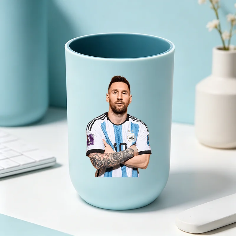 Football Superstar Messi Water Cup Portable Toiletry Cup Kids Toothbrush Cups Unisex Household Drinking Cup Bathroom Ornament