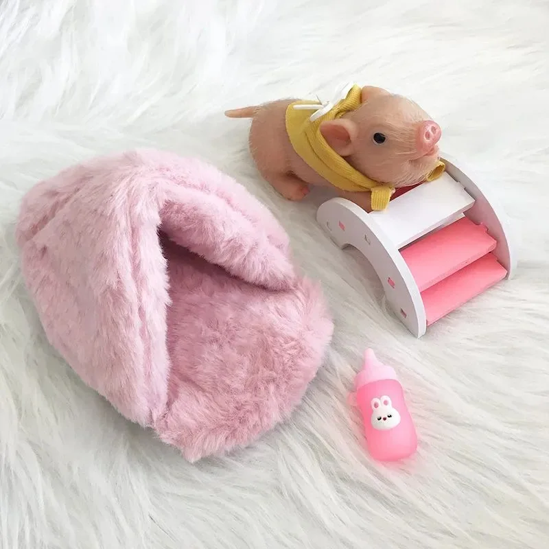 5 Inch Silicone Piglet Soft Cute Mini Realistic Animals with Accessories Lifelike Reborn Newborn Pig Doll Decompression Toy Gift